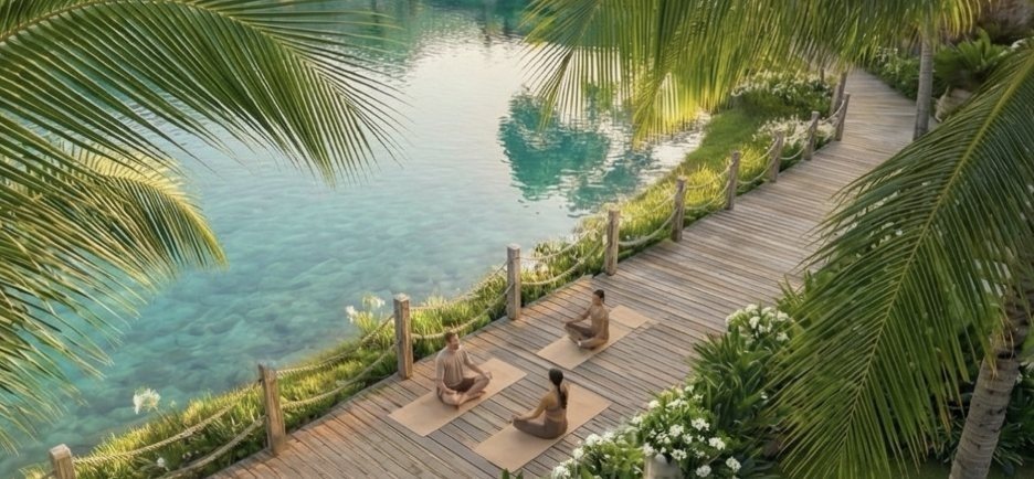 Wooden boardwalk along the lake